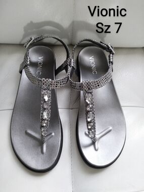 Vionic Silver Jeweled T-Strap Sandals